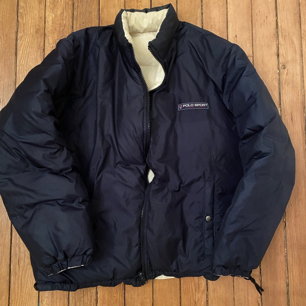 Vintage 90s polo sport duck down reversible puffer jacket large
